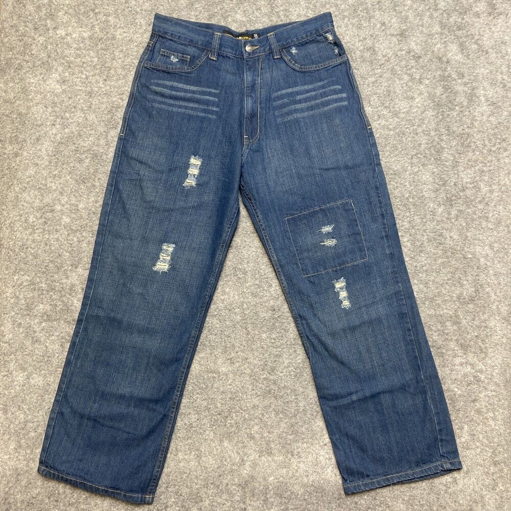 Vintage Jordan Craig Relaxed Straight Distressed Jeans Men's‎ Size 34x30 Blue